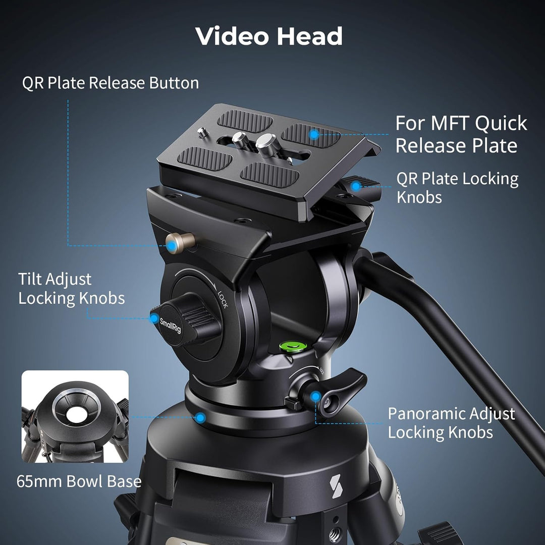 SMALLRIG 62" Videostativ mit 360° Fluidkopf, leichtes Kamerastativ aus Aluminiumlegierung mit QR-Pla