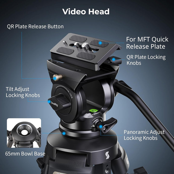 SMALLRIG 62" Videostativ mit 360° Fluidkopf, leichtes Kamerastativ aus Aluminiumlegierung mit QR-Pla