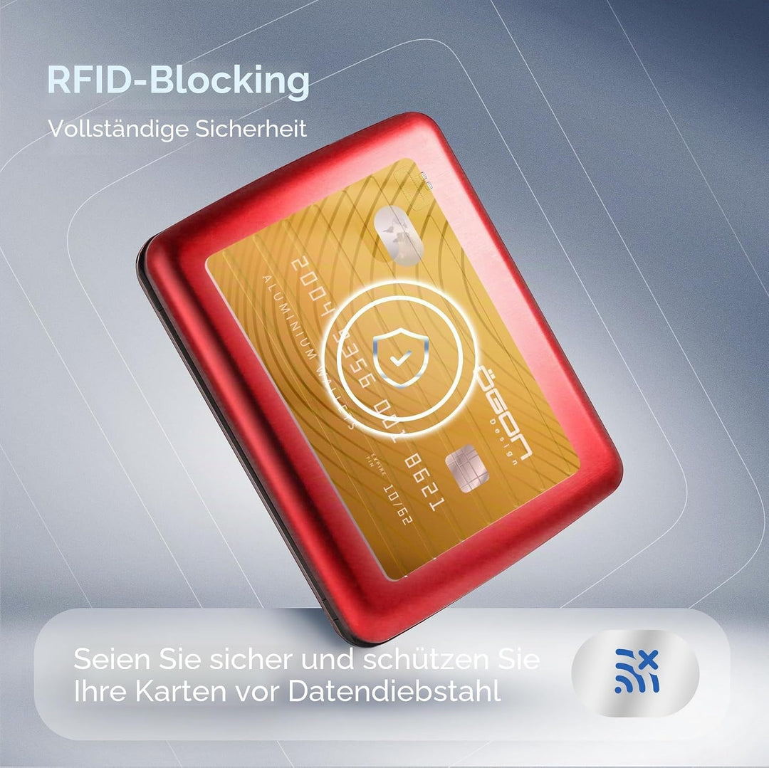 ÖGON -DESIGNS- Aluminium-Schutzhülle V2, grosses Fassungsvermögen, Geldscheingrösse + Münzen, robust