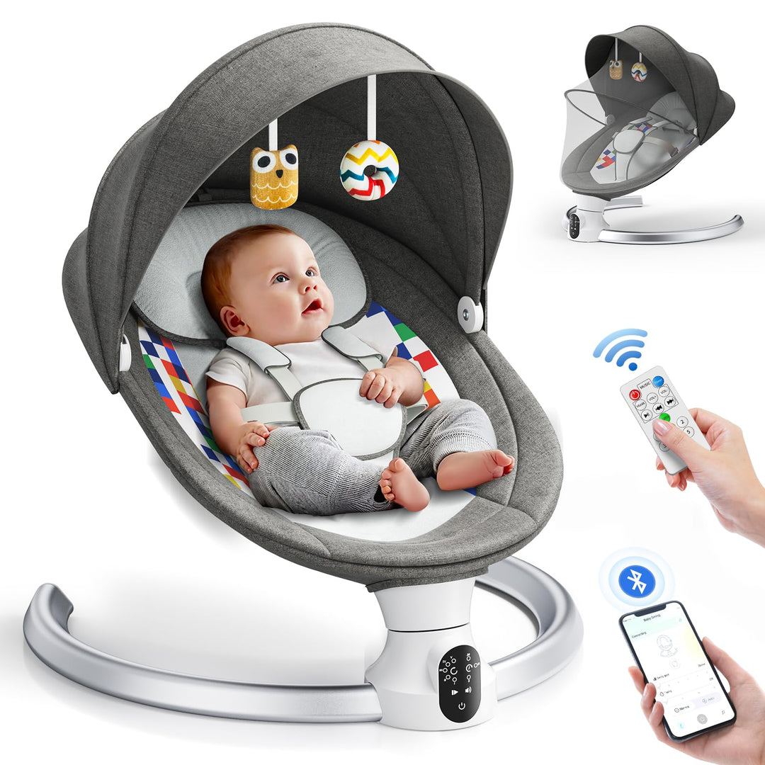 Babywippe, Babyschaukel Elektrisch mit Kabel und mit Bluetooth, Elektronisch Baby Schaukelsitz Babyw