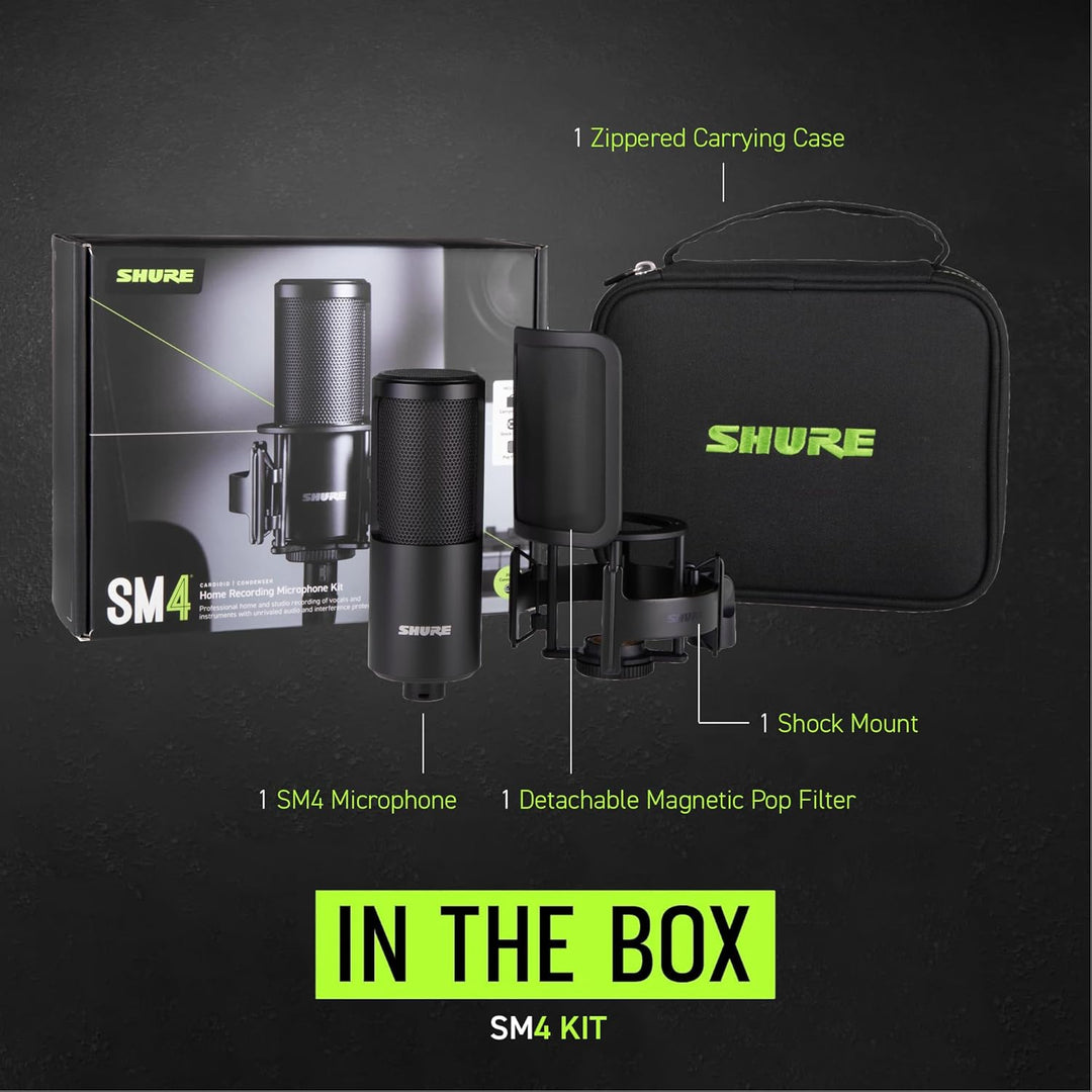 Shure SM4 Studio Recording Mikrofon, XLR Heimstudio Kondensator Mikrofon Optimiert für sanfte Vocals