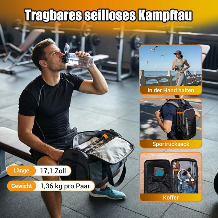Ropeless Battle Ropes, Verstellbare Battle Rope Ohne Seil mit Tragetasche & Übungsanleitung, Gewicht