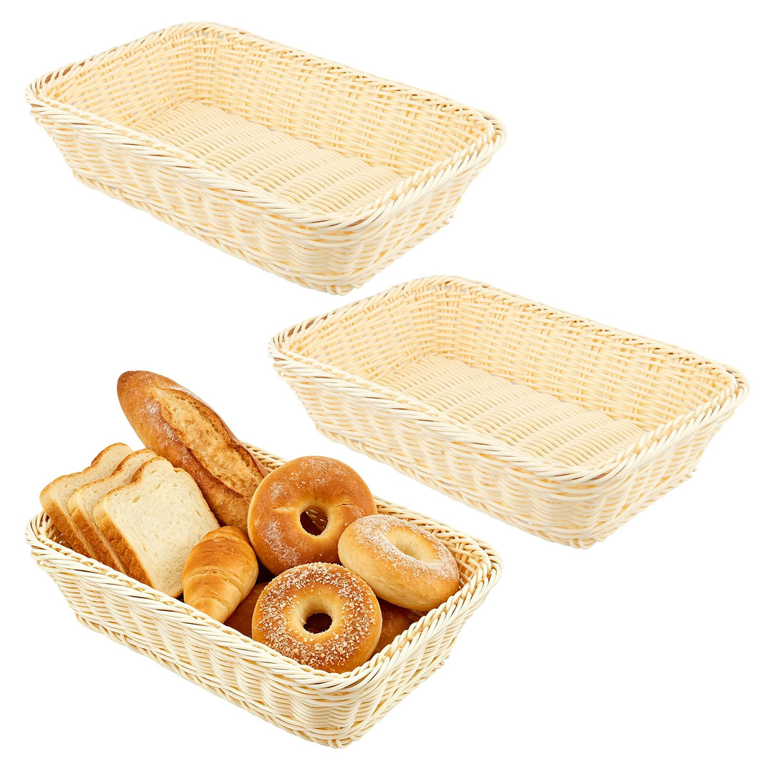 3 Stück Rechteckiger Brotkorb geflochten, Brötchenkorb Klein aus Kunststoff 30 x 20 x 7cm, Weidenkor