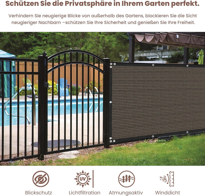 Zaunblende Sichtschutz Braun-Schwarz,1.2x6m,Sichtschutzzaun 90% HDPE-Schattennetz für den Aussenbere