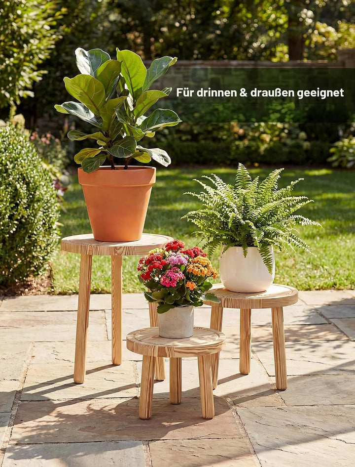NiHome Pflanzenregal Holz 3 Stufen, Blumentreppe Balkon Garten
