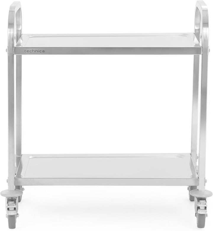 TECHNICA Servierwagen Edelstahl 2 Etagen mit Rollen & Bremse Quadratischer Griff 750x400x835mm Rollw