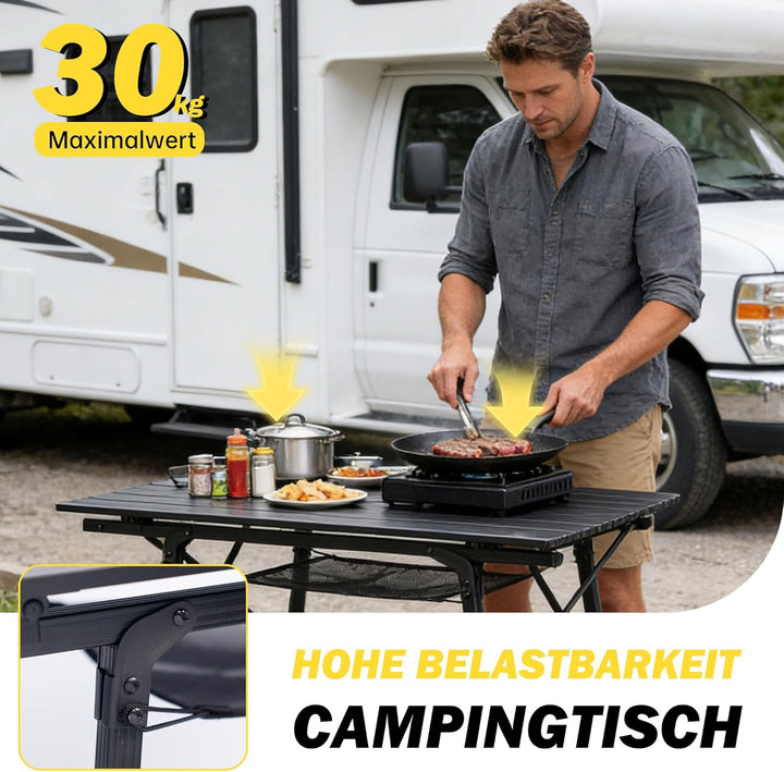 Campingtisch faltbar Klapptisch 90×53cm mit Aluminiumrahmen Aufrollbare Tischplatte Falttisch klappb