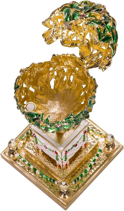 Fabergé-Stil Ei/Schmuckkästchen Lorbeerbaum (Orangenbaum) mit Vogel 16 cm