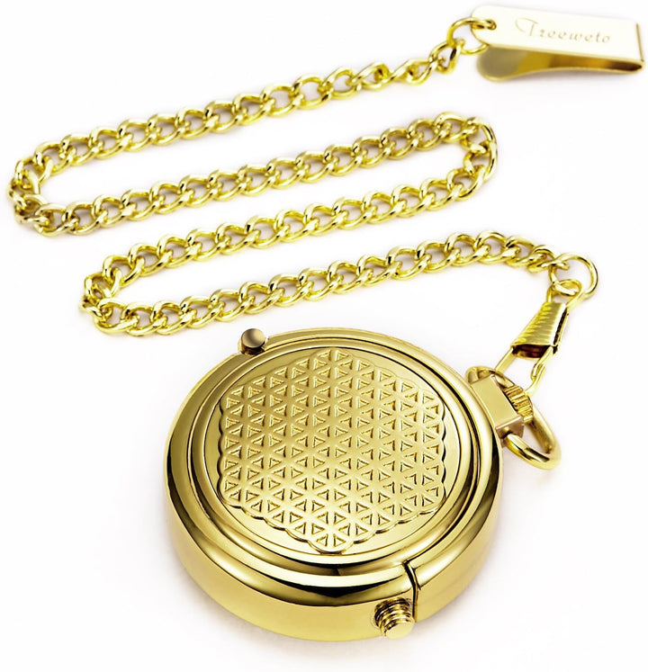 TREEWETO Unisex Taschenuhr mit Kette Analog Handaufzug Pull-Sonderform Hohl Fall Gold