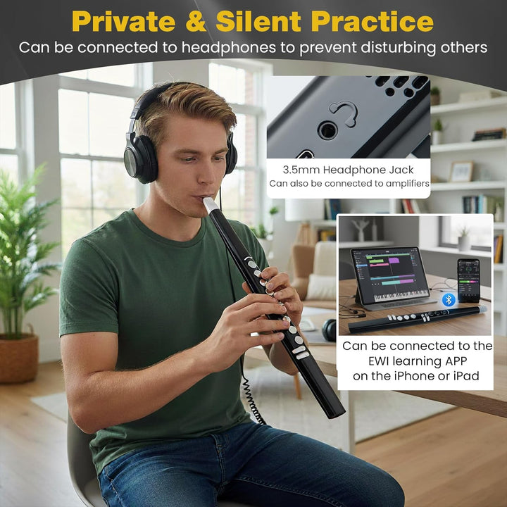 KOMFOTTEU Digitales Blasinstrument MIDI Bluetooth USB mit 13 Tönen, 2 Finger (Saxophon/Flute), tragb