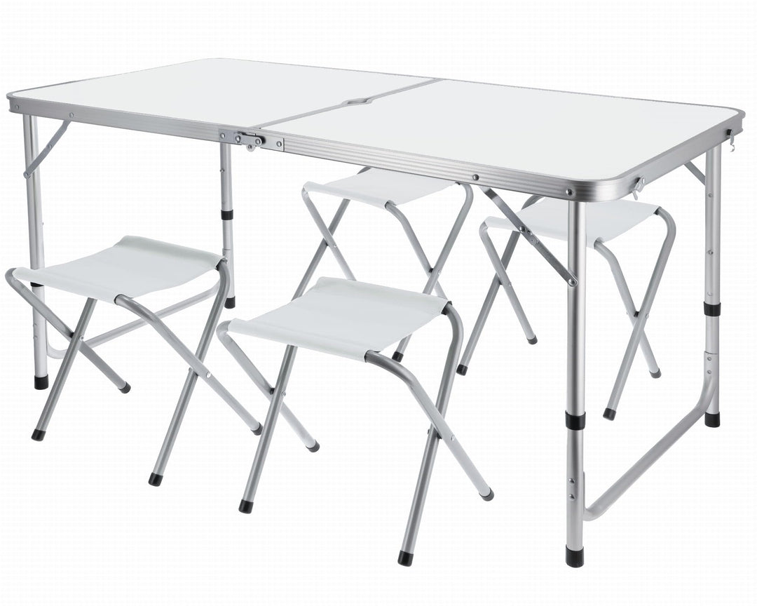 JUMI Klappbarer Campingtisch - Beistelltisch mit 4er Stuhle Set, Klapptisch zum Camping, Multifunkti