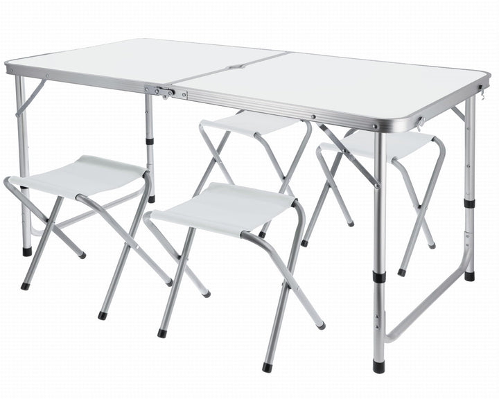 JUMI Klappbarer Campingtisch - Beistelltisch mit 4er Stuhle Set, Klapptisch zum Camping, Multifunkti