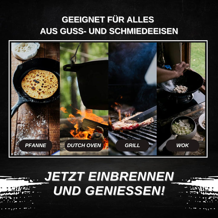 KitchGrill Einbrenn- und Pflegeöl inkl. Silikonpinsel | 250 ml | Patinaöl für Gusseisenpfannen und -