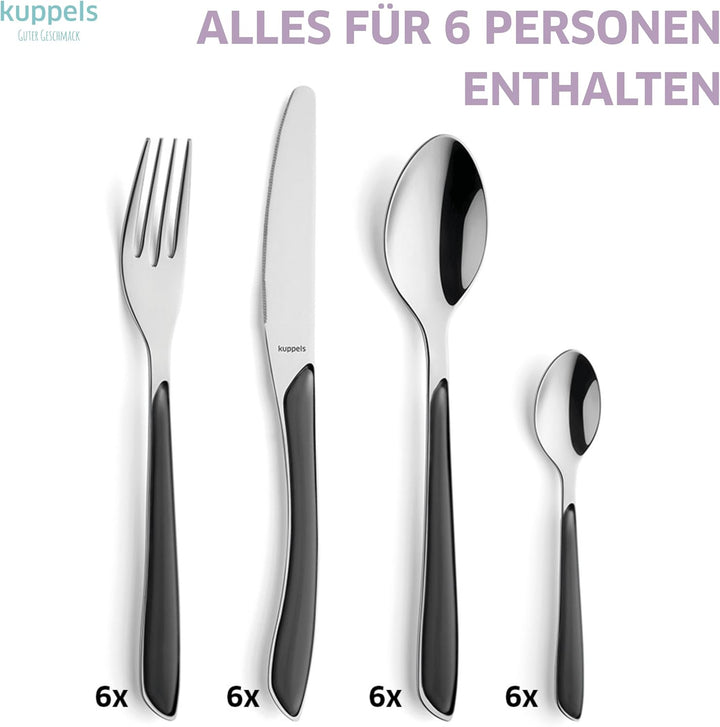 Kuppels Prisma Besteck Set für 6 Personen aus Edelstahl poliert | Besteckset 24-teilig | Hochwertige