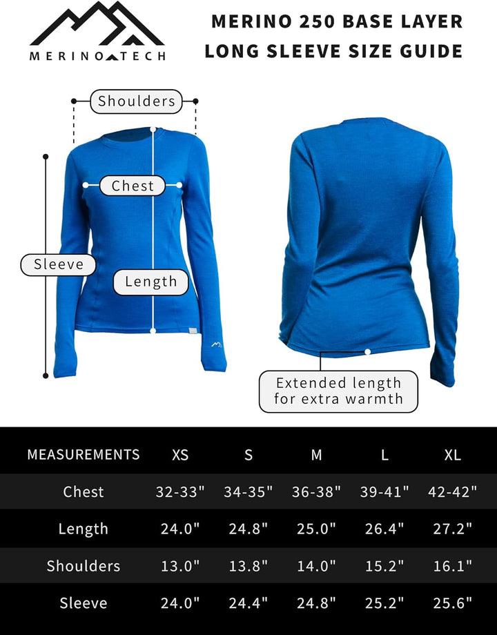 Merino.tech Merino Shirt Damen Langarm - Premium 100% Merino Unterwäsche Damen Leichte, Mittel, Schw
