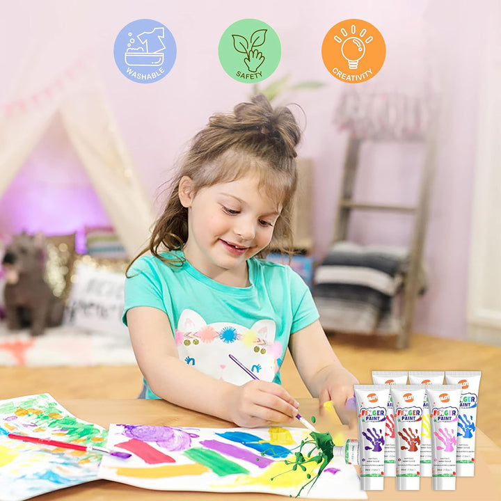 BLOT Fingerfarben Kinder Ungiftig Waschbares Fingermalfarben mit Pinsel Schwämme Palette für Kleinki