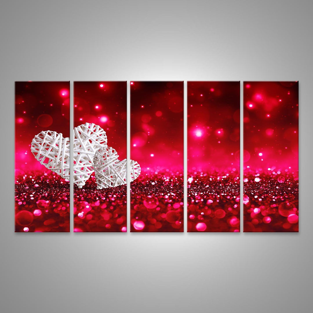 islandburner, Bild auf Leinwand Zwei Weidenherzen auf rotem, funkelndem Glitzer Wandbild Poster Lein