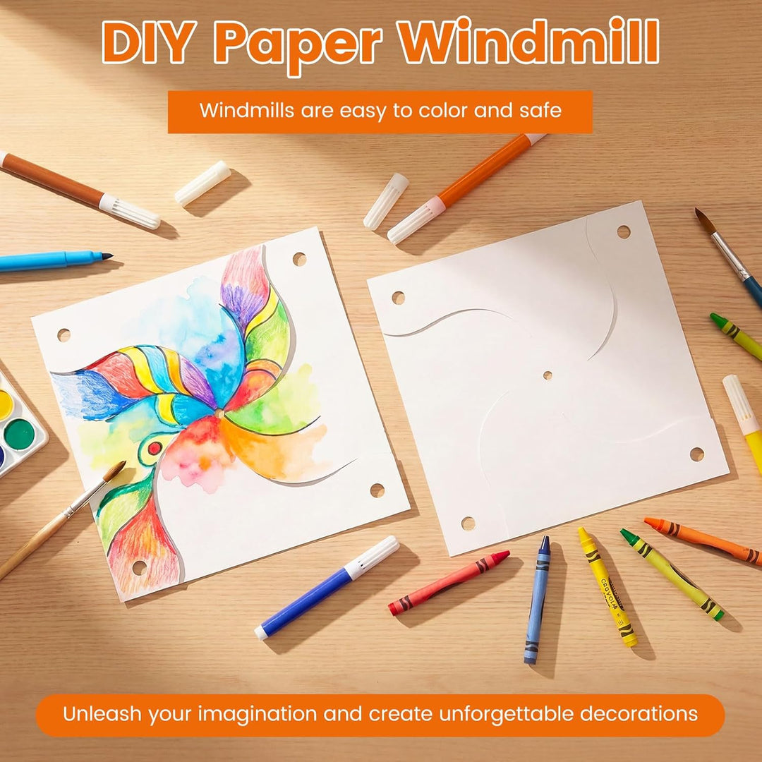 100 Stück DIY Windräder Bastelset, Bunte Regenbogen Windmühle aus Kunststoff &amp; Papier, Wetterfeste W