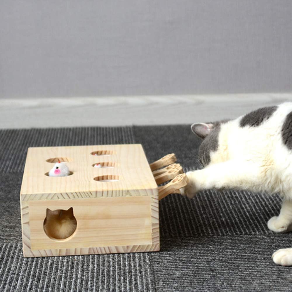 Interaktives Katzenspielzeug, Holz, Spielzeug, Maulwurf Maus, Puzzle Box mit süssen Cartoon Spielzeu