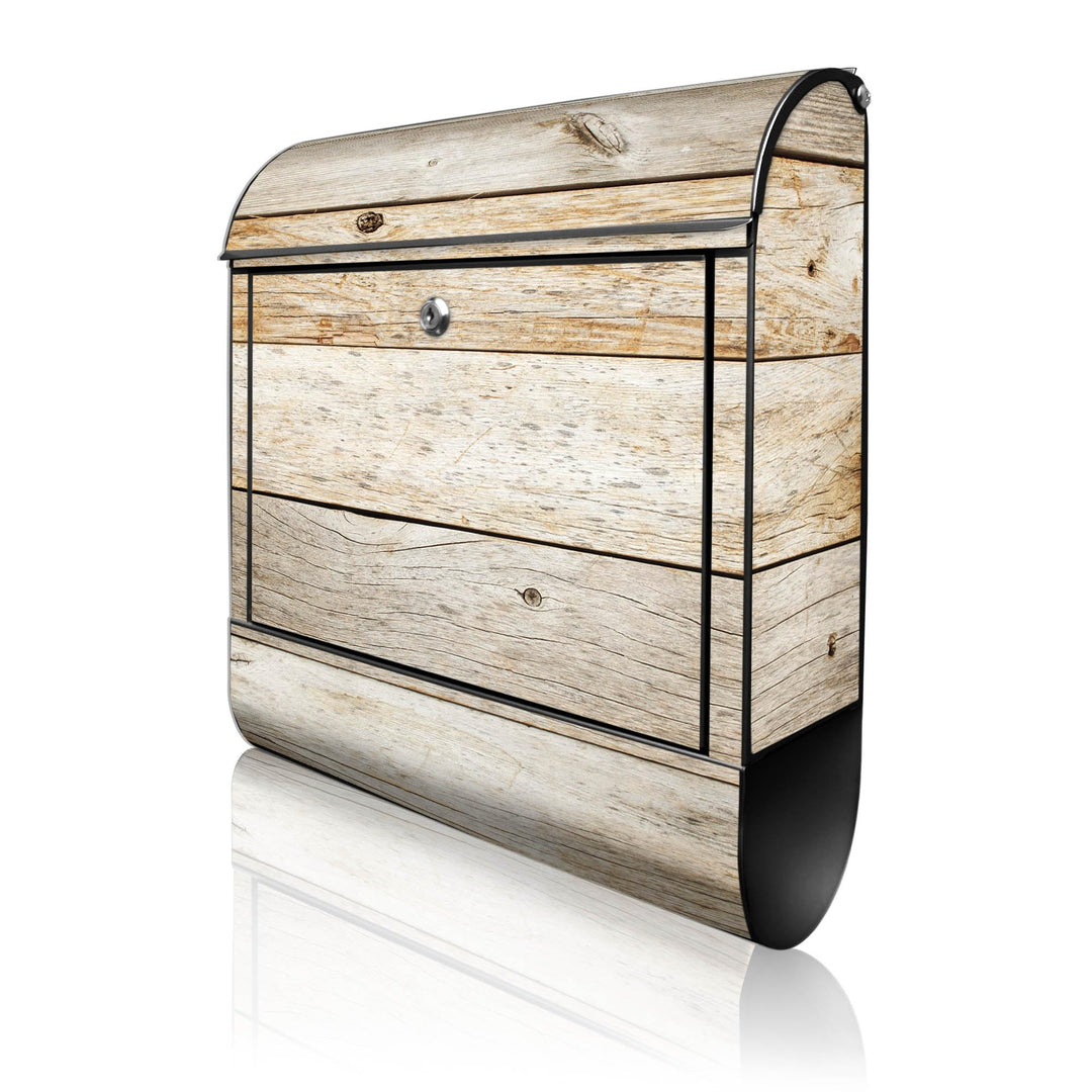 banjado® Design Briefkasten mit Motiv Graues Holz 39x47x14cm &amp; 2 Schlüssel - Briefkasten Stahl schwa