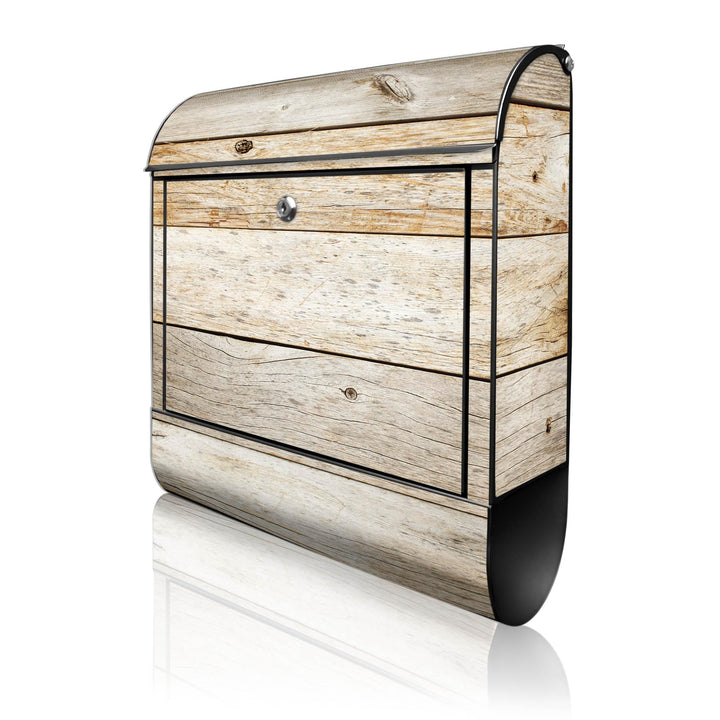 banjado® Design Briefkasten mit Motiv Graues Holz 39x47x14cm &amp; 2 Schlüssel - Briefkasten Stahl schwa