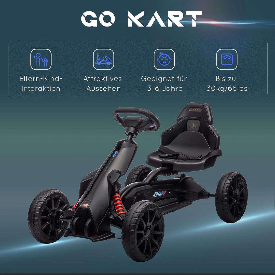 HOMCOM Gokart Tretauto mit Handbremse, verstellbarem Sitz, Vor- und Rückwärtsgang, Tretfahrzeug Kind