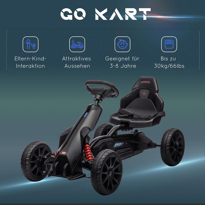 HOMCOM Gokart Tretauto mit Handbremse, verstellbarem Sitz, Vor- und Rückwärtsgang, Tretfahrzeug Kind