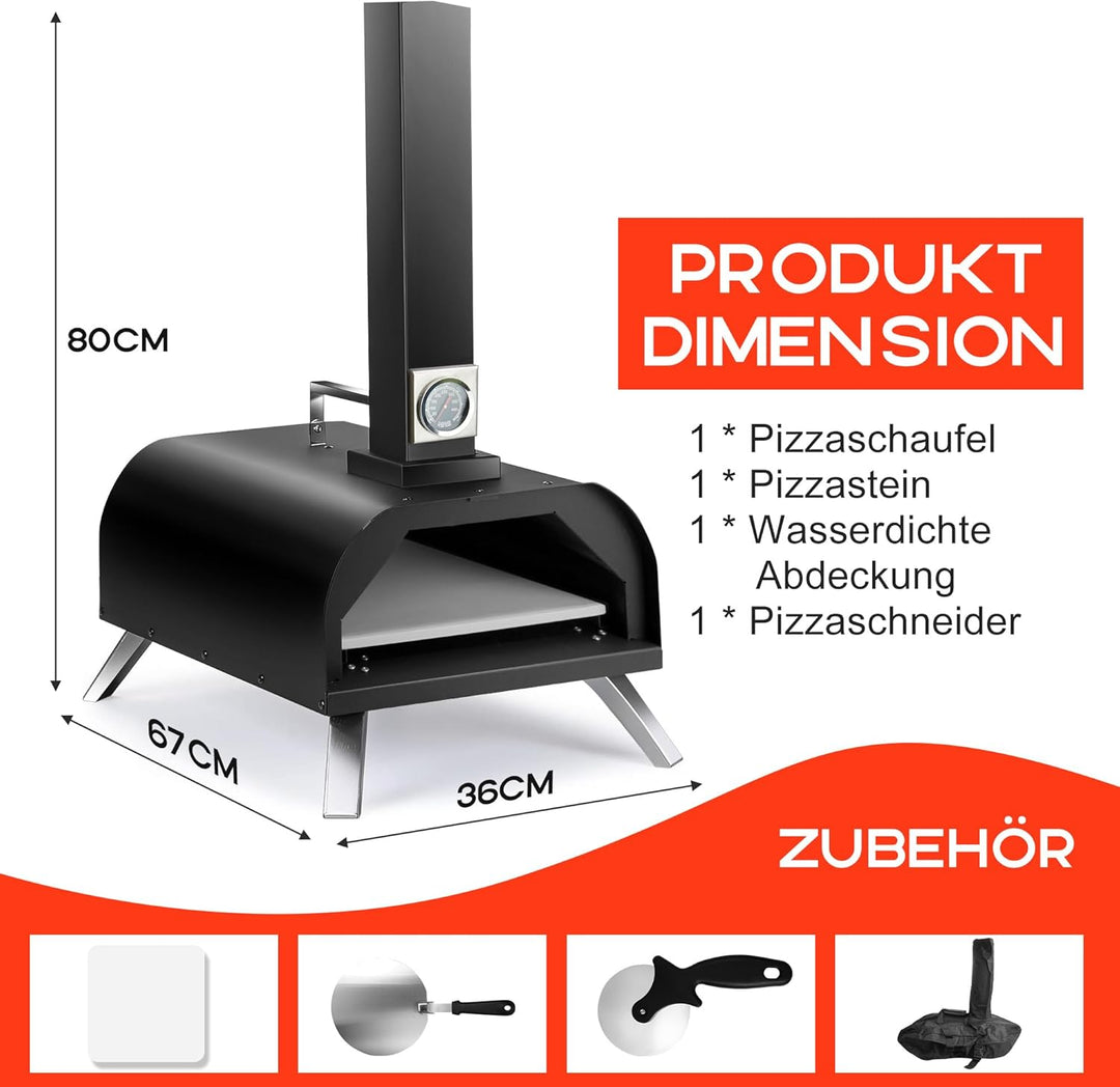 Karinear Pellet Pizzaofen, Outdoor Pizzaofen mit Pizzastein, Zubehör, Holzpellets 12-Zoll-Outdoor-Pi
