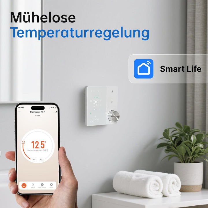 VEXA Programmierbarer Smart Thermostat WiFi/Matter mit Drehknopf für Warmwasser-Fussbodenheizung | S