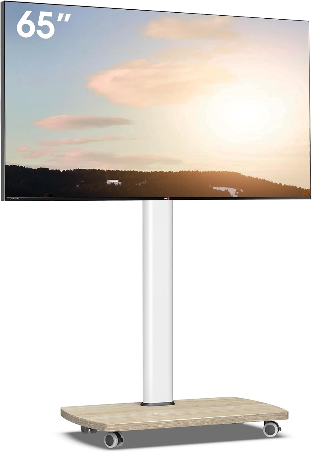 AOKCOS TV Ständer Rollbar mit Holzablage, Fernsehständer auf Rollen für 32-65 Zoll Fernseher, TV Bod