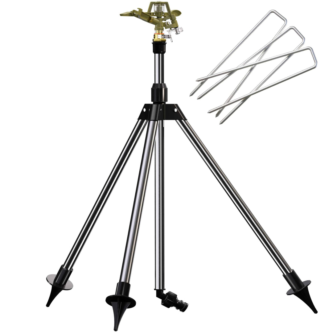 GARDEBRUK® Sprinkler mit Teleskopstativ Erdspiess Sprengweite bis 24m Garten Impulsregner Rasenspren
