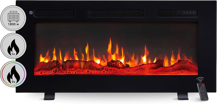 BALDERIA Elektrokamin Leif 36'' | Elektrischer 3 in 1 Stand-, Wand- oder Einbaukamin 3D-Flammeneffek
