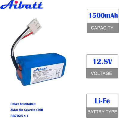 Aibatt 1500mAh akku,Ersatzakku für Severin Chill RB7025, RB-7025, RB-7720 Staubsauger, Ersatz für 44