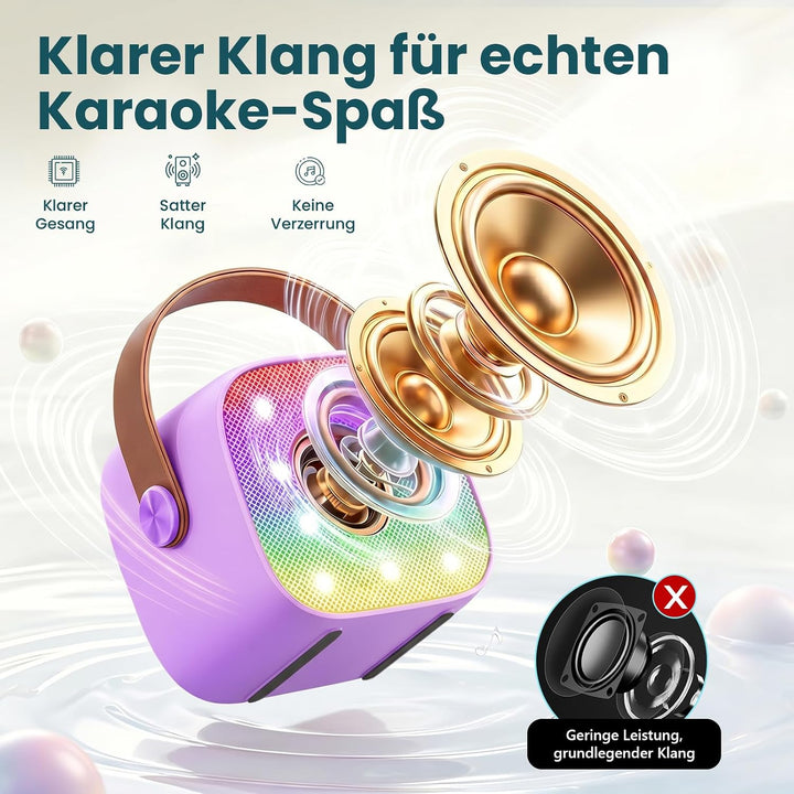 Wowstar Karaoke Maschine mit 2 Drahtlosen Mikrofonen, Tragbares Bluetooth Karaoke Maschine für Kinde