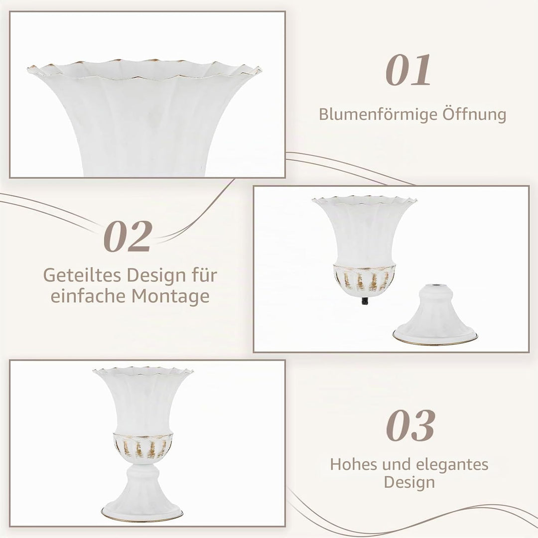 Sziqiqi Vase Weiss Metal für Hochzeit: 23cm Hoch Kleine Urne Vasen für Tischdeko - Blumentopf Golden