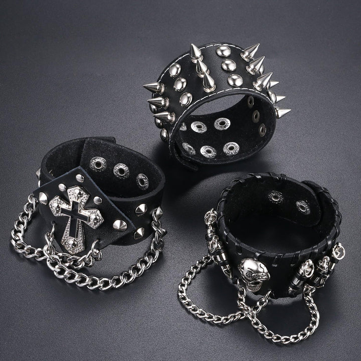 OIDEA 3PCS Herren Leder Armband Set (Punk Rock Stil 4.1cm-5cm Breite Gross geflochtene handgefertigt