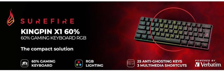 SureFire Kingpin X1 60% Gaming Tastatur US English, Gaming Multimedia Keyboard klein & mobil, RGB-Ta