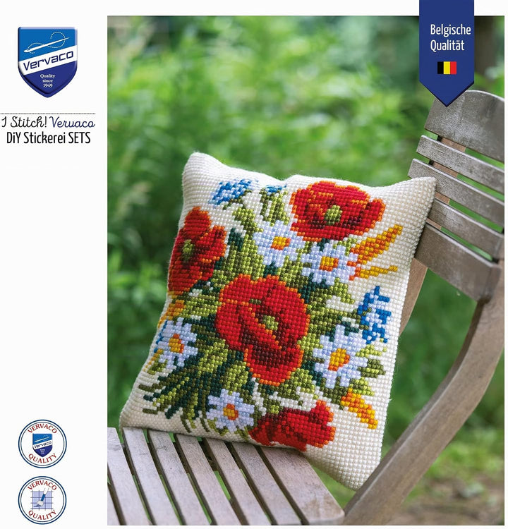 Vervaco Kreuzstich Stickpackungen Kissen Front zum Selbersticken mit Stickbild auf 100% Baumwoll Sto