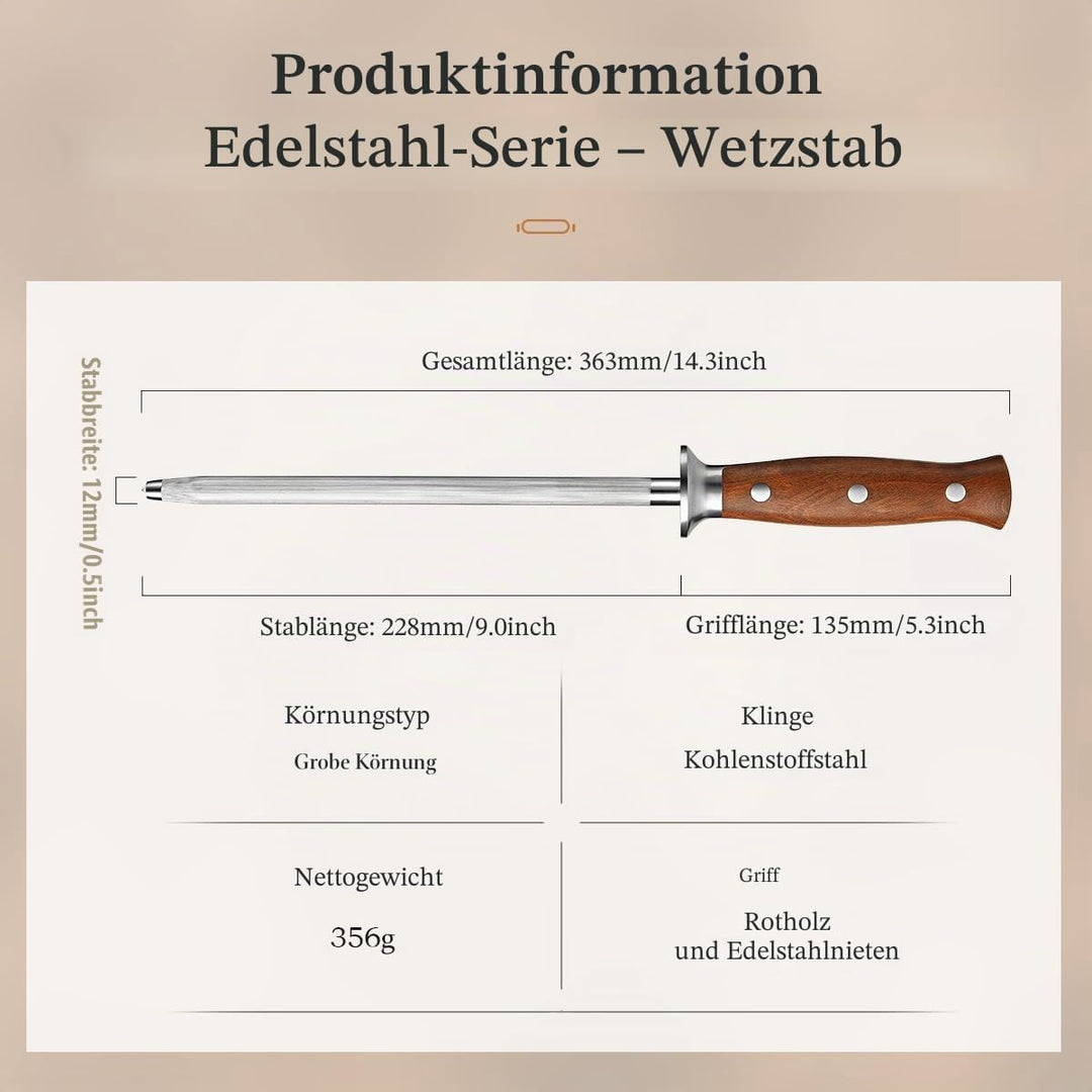 HEZHEN Wetzstab aus Hartstahl，Hochwertiger Messerschärfen, Wetzstab für Küchenmesser, Honingstab mit