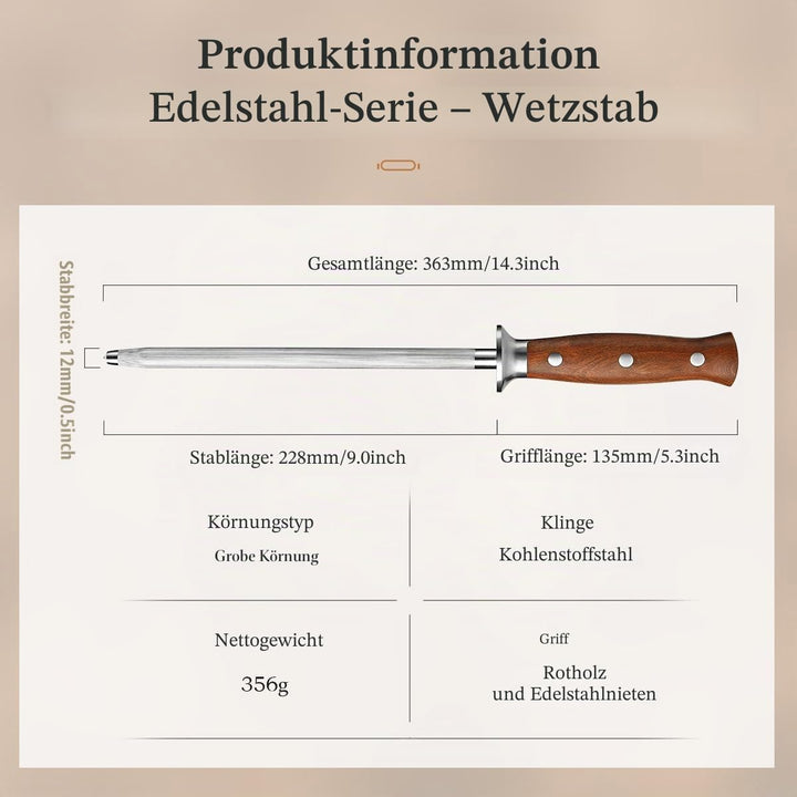 HEZHEN Wetzstab aus Hartstahl，Hochwertiger Messerschärfen, Wetzstab für Küchenmesser, Honingstab mit