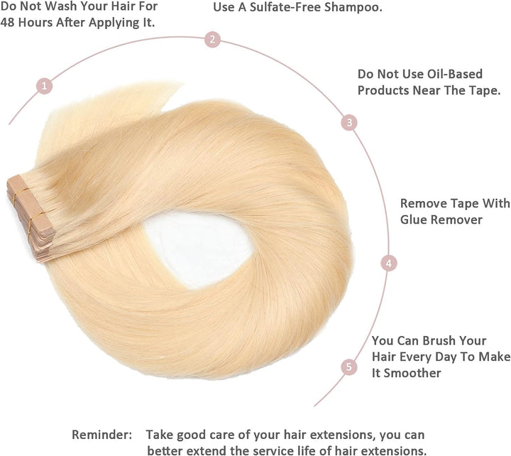 HotLulana Tape Extensions Echthaar Gebleichtes Blond(#613) Extensions Echthaar 16zoll/40cm 40g Invis