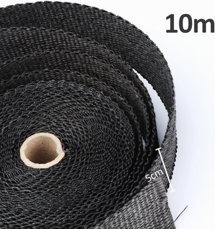 ilauke Hitze-Isolierband, 10m x 50mm Hitzeschutzband Auspuff + 7 Rohrschellen aus Edelstahl (500 °C)