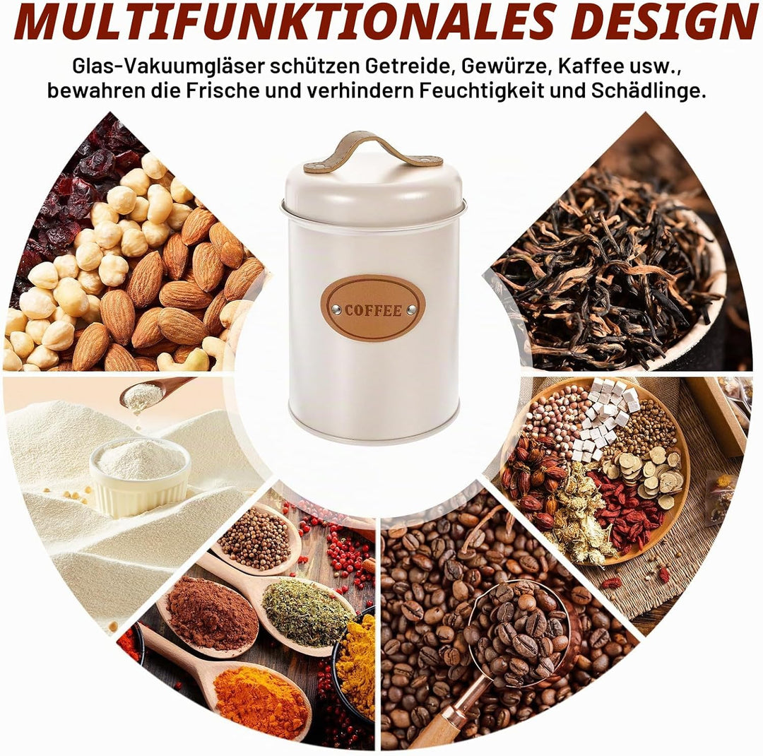 Kaffeedose 2er Set, 1200ml Luftdichte Kaffeebehälter, Kaffeebohnen Aufbewahrung und Kaffeepads Aufbe