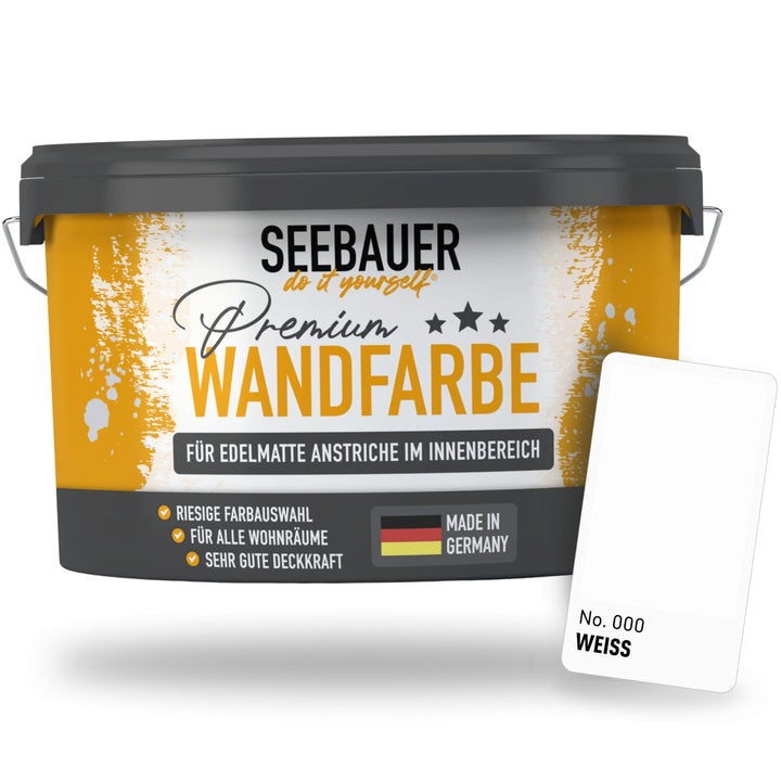 Wandfarbe Weiss 2,5L für Innen (No. 000 Weiss) Edelmatte weisse Innenfarbe - Verschiedene Farbtöne s