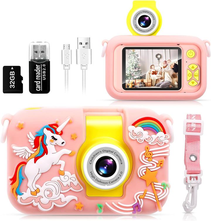 Kinderkamera, ARNSSIEN 180° Flip Lens Kamera für Kinder, 2.4in IPS LCD Digitalkamera mit Gehäuse, Ki