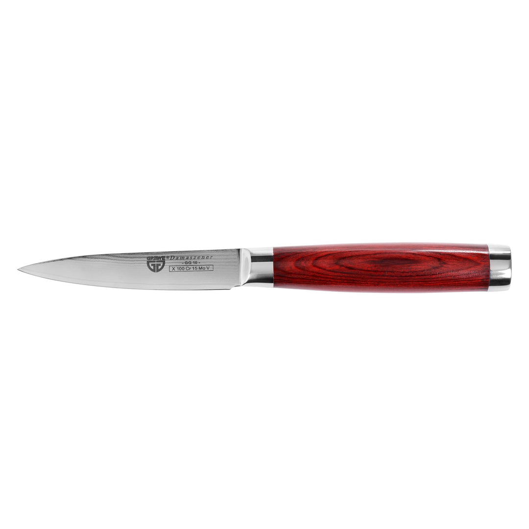 GRÄWE Damaszener Gemüsemesser, 10 cm Klinge, scharf, mit Holzgriff, Damast Küchenmesser in Geschenkb