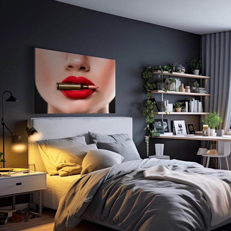 wandmotiv24 Leinwandbild 260 g/m² - Kunstdruck auf Leinwand - Wandkunst - Wandbild mit Frauen Lippen