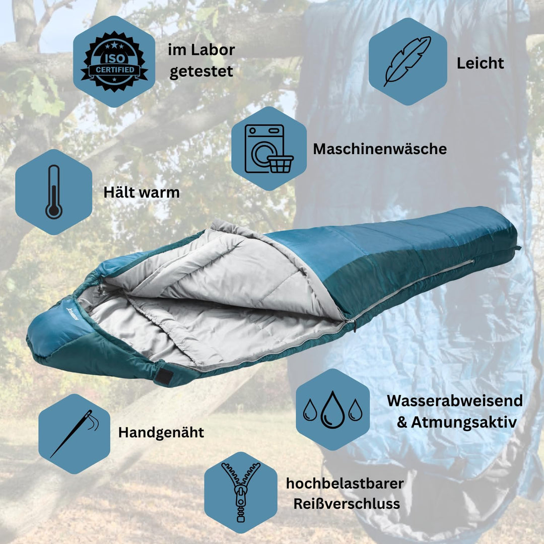 Schlafsack Outdoor 2-3 Jahreszeiten 950g/1500g Ultraleicht Mumienschlafsack kleines packmass Blau +7
