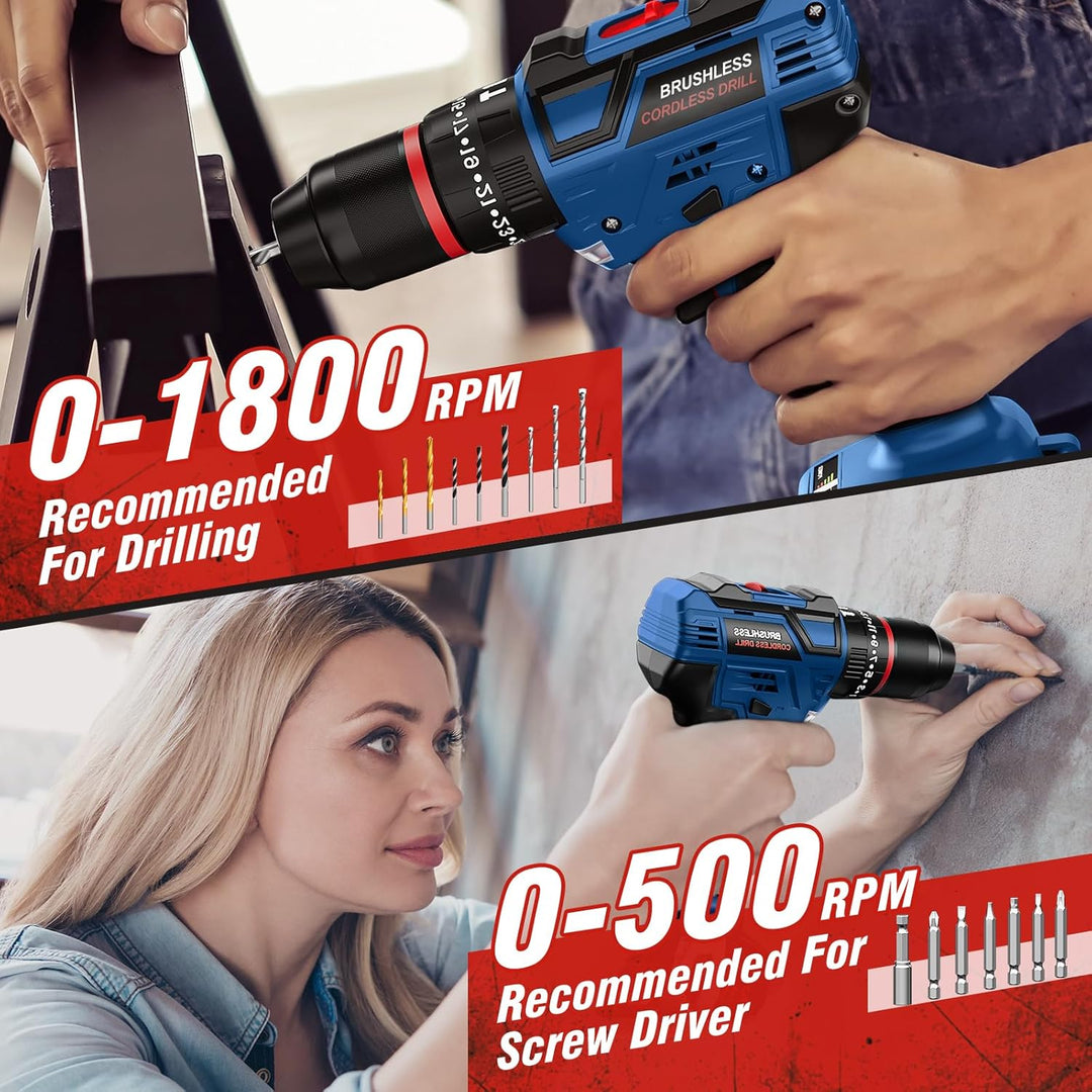 FAHEFANA 21V Brushless Akkuschrauber, Akku Bohrmaschine mit 2 Akkus, Akku-Bohrschrauber 60Nm Max, 25