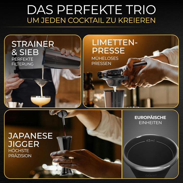 EMPATION Cocktail Set Schwarz [TESTSIEGER], 825ml Cocktail Shaker mit Bar Zubehör für Cocktails, Bar